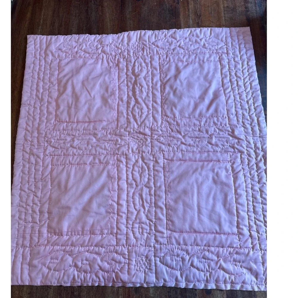 Vintage Pristine Handmade Baby Crib Quilt, Pink Embroidered Nursery Heirloom